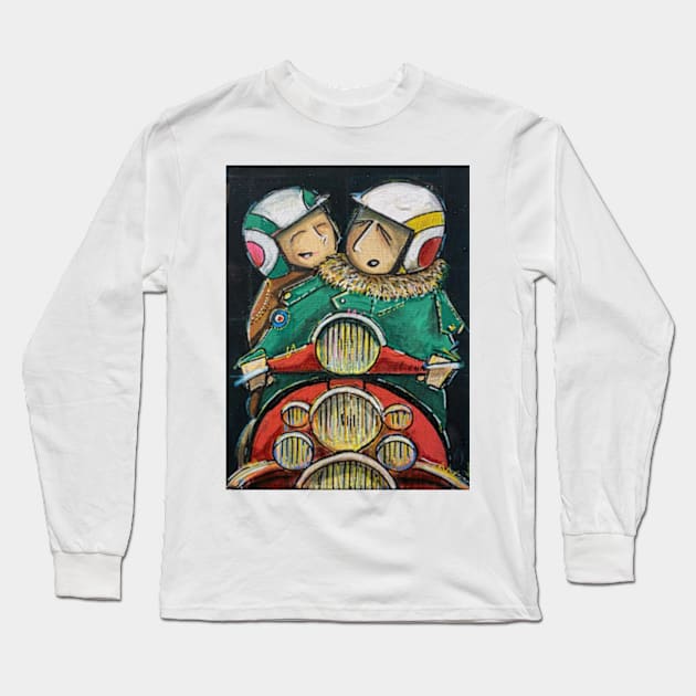 Retro Scooter, Classic Scooter, Scooterist, Scootering, Scooter Rider, Mod Art Long Sleeve T-Shirt by Scooter Portraits